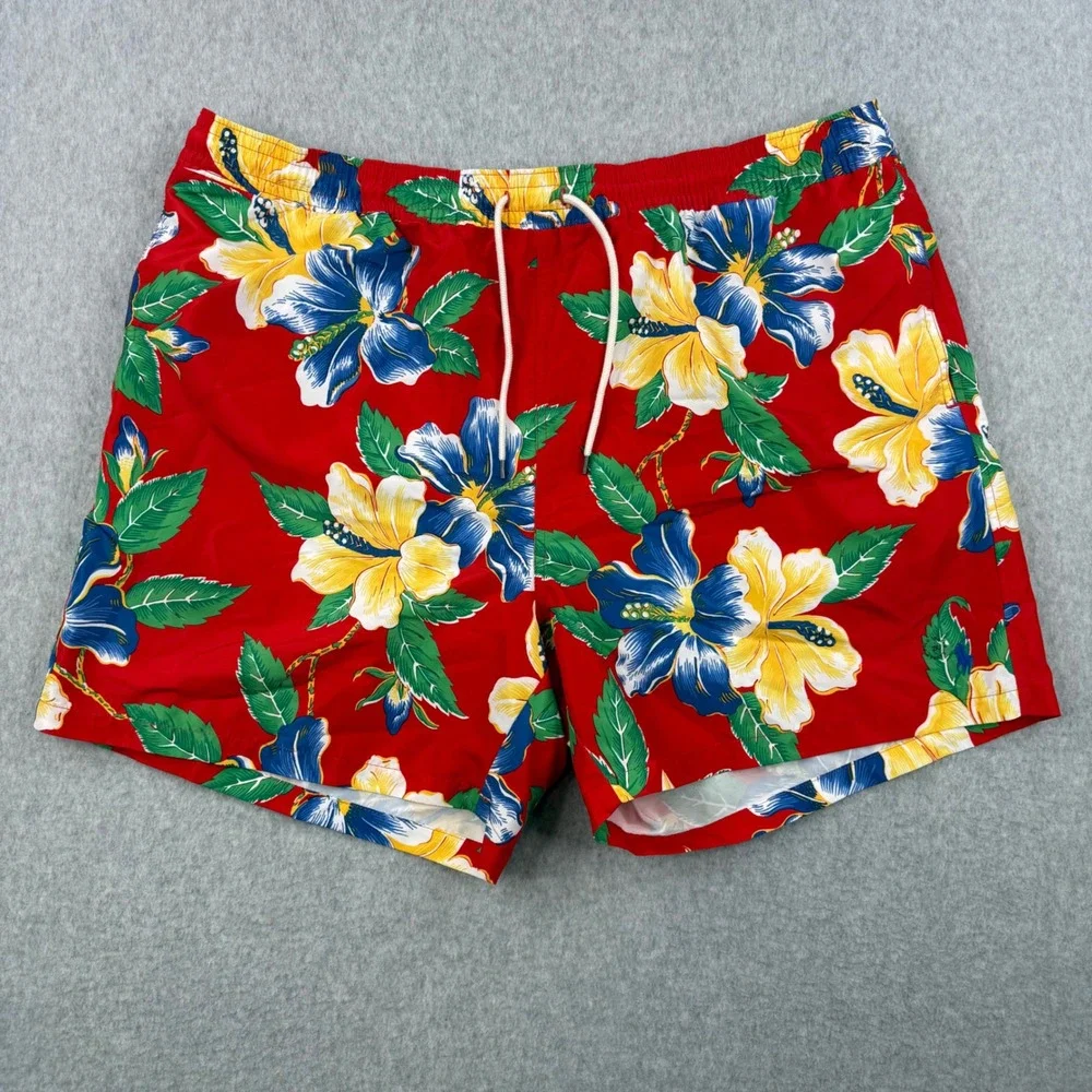 Polo Ralph Lauren Swim Shorts Mens 2XB Red Floral Traveler Hawaiian Trunks